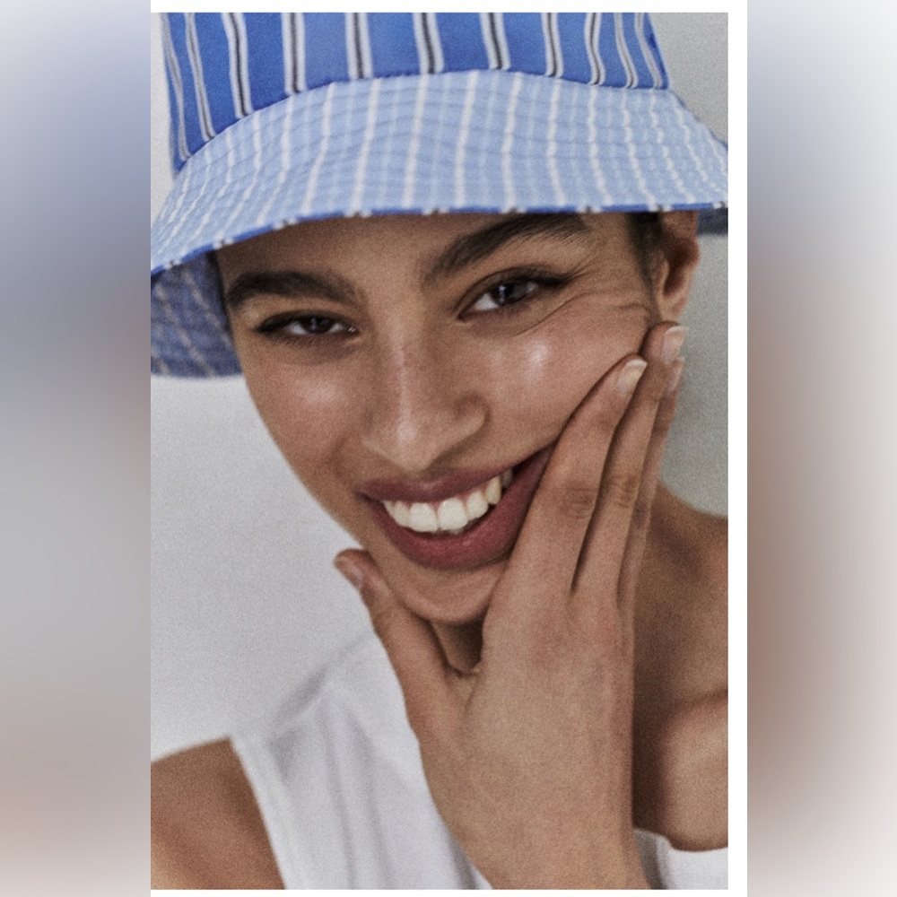 Anthropologie Blue Pinstripe Bucket Hat - One Size